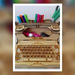 Wooden Typewriter Stationery Holder